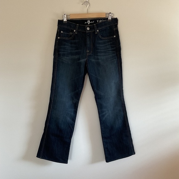 7 FOR ALL MANKIND A POCKET Bootcut Denim Jeans Womens Sz 29 Dark Wash Whiskered - Picture 1 of 12